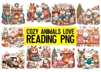 Cozy Animals Love Reading PNG Sublimation