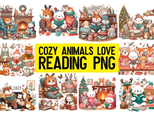 Cozy animals love reading png sublimation t shirt vector file