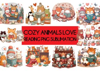 Cozy Animals Love Reading PNG Sublimation