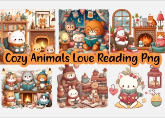 Cozy Animals Love Reading PNG Sublimation t shirt vector file