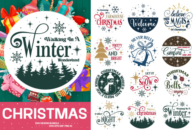 Christmas T-shirt Bundle,Christmas Round Sign Svg Bundle ,75 Christmas Svg Bundle, Funny Christmas Sign Design