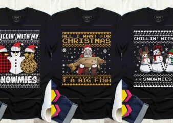 Bundle Christmas Snow Man Santa Claus Ugly Sweater Pattern 3 Design PNG Shirt
