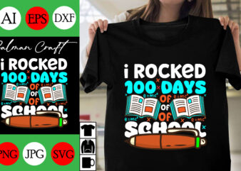 1 rocked 100 days of school SVG Cut File, 1 rocked 100 days of school T-shirt Design , 1 rocked 100 days of school Vector Design , 1 rock