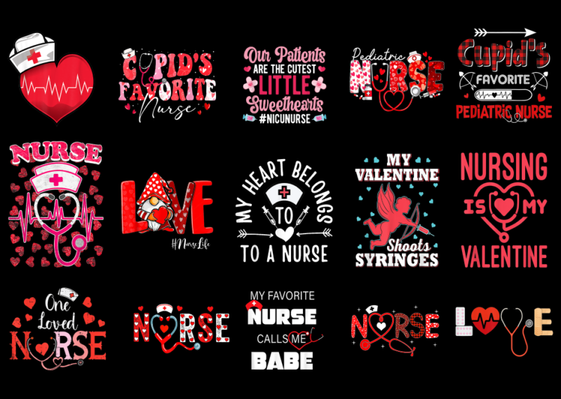 15 Nurse Valentine Shirt Designs Bundle For Commercial Use Part 1, Nurse Valentine T-shirt, Nurse Valentine png file, Nurse Valentine digita