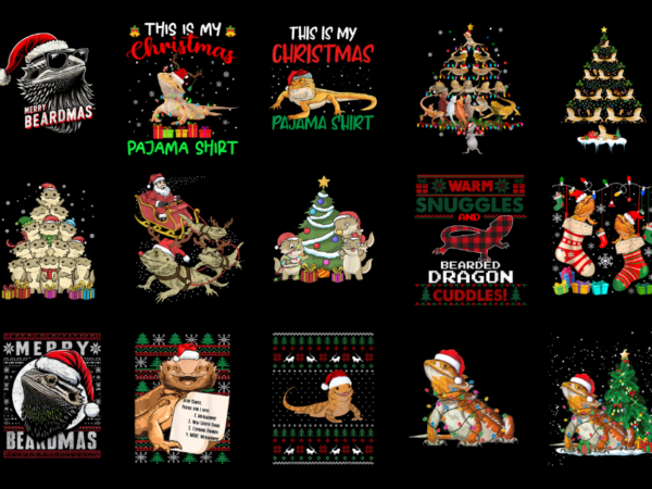 15 bearded dragon christmas shirt designs bundle for commercial use part 1 amz, bearded dragon christmas t-shirt, bearded dragon christmas p