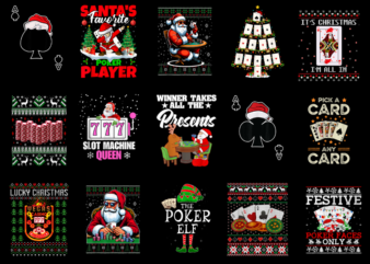 15 Poker Christmas Shirt Designs Bundle For Commercial Use Part 1 AMZ, Poker Christmas T-shirt, Poker Christmas png file, Poker Christmas di