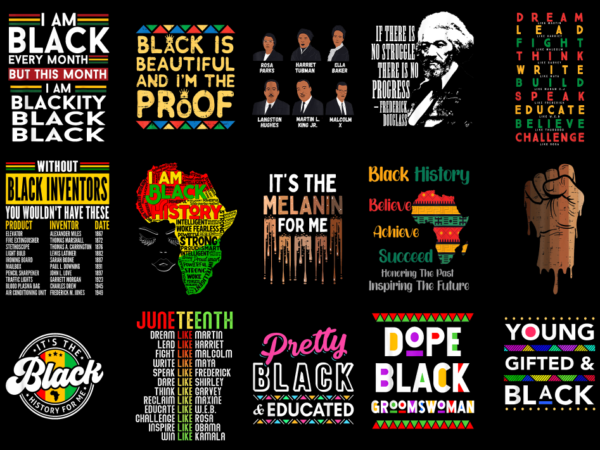 15 black history month shirt designs bundle for commercial use part 1, black history month t-shirt, black history month png file, black hist