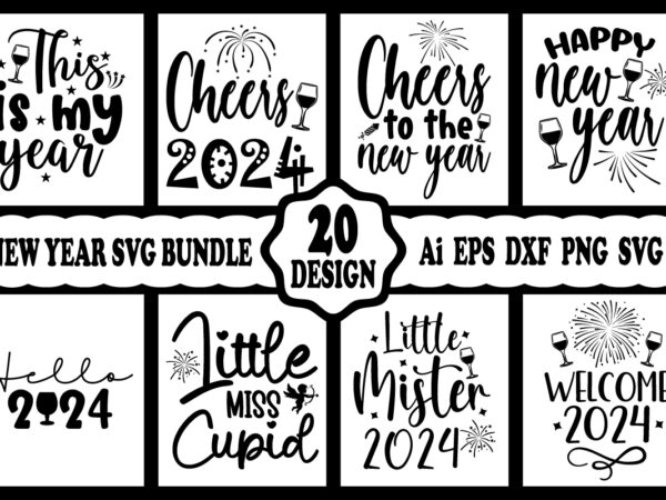 Happy new year 2024 shirt design bundle print template