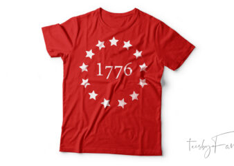 13 Stars! Betsy Ross Flag 1776 Star Circle Back-Side Graphic T-Shirt Design For Sale
