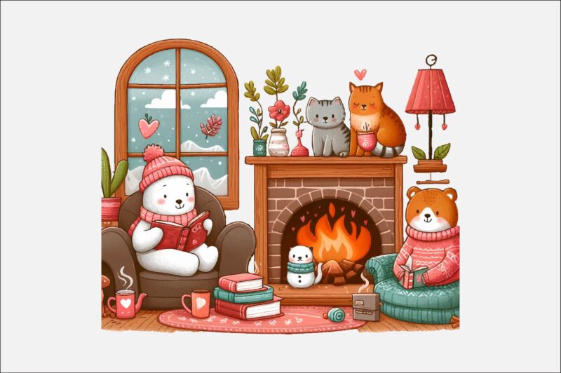 Cozy Animals Love Reading PNG Sublimation