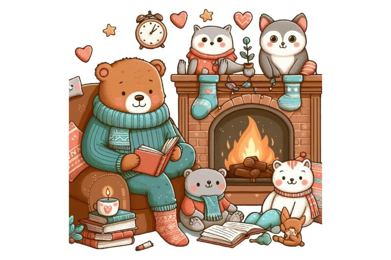 Cozy Animal Love Reading PNG Sublimation