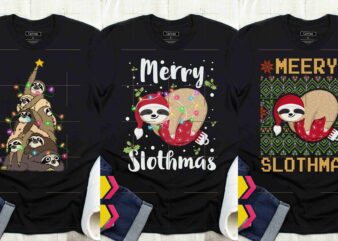 Bundle Sloth Christmas 3 Design PNG Ugly Sweater Shirt