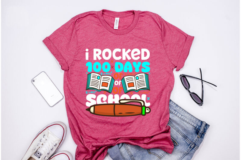 1 rocked 100 days of school SVG Cut File, 1 rocked 100 days of school T-shirt Design , 1 rocked 100 days of school Vector Design , 1 rock