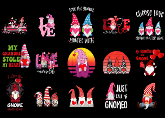 15 VALENTINE GNOME Shirt Designs Bundle For Commercial Use Part 2, VALENTINE GNOME T-shirt, VALENTINE GNOME png file, VALENTINE GNOME digita