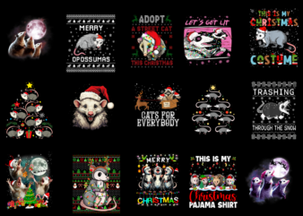 15 Opossum Christmas Shirt Designs Bundle For Commercial Use Part 2 AMZ, Opossum Christmas T-shirt, Opossum Christmas png file, Opossum Chri