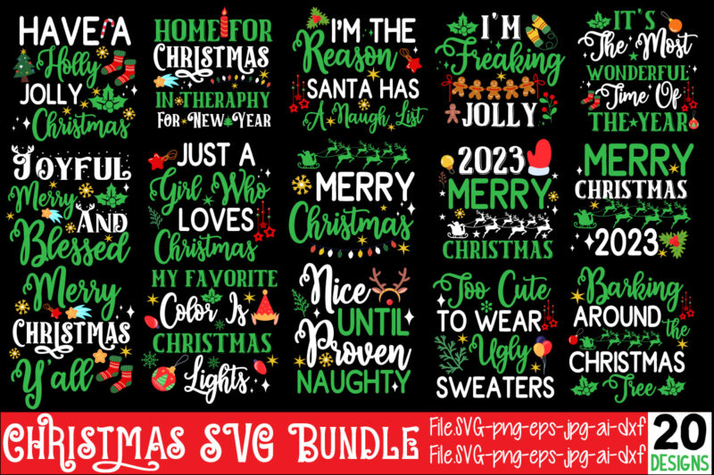 Christmas T-shirt Designs Bundle, 20 Designs,On Sell Designs,Christmas Designs Bundle,Christmas SVG Design, Christmas Tree Bundle, Christmas