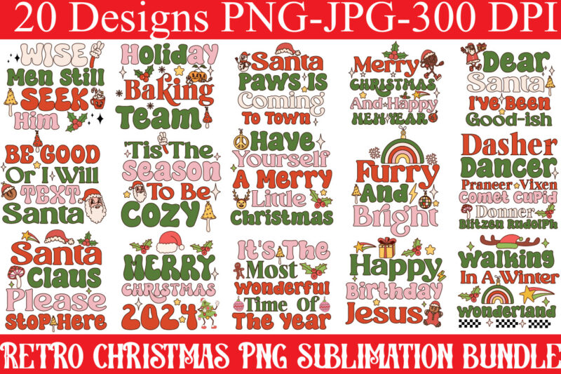 Retro Christmas T-shirt Bundle,20 Designs,on Sell Design,Big Sell Design,Png Bundle,Christmas T-shirt Designs