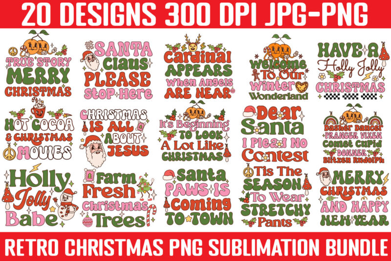 Retro Christmas T-shirt Bundle,20 Designs,on Sell Design,Big Sell Design,Png Bundle,Christmas T-shirt Designs