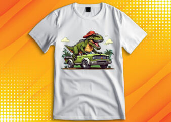 T-Rex Dinosaur Riding on car T-Shirt