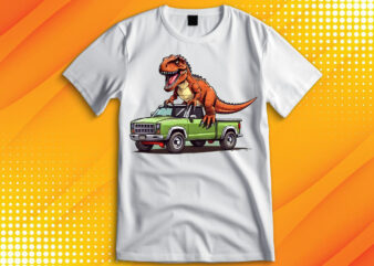 T-Rex Dinosaur Riding on car T-Shirt