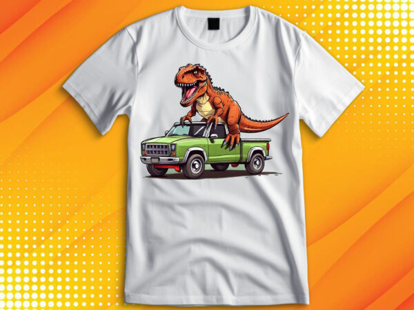 T-rex dinosaur riding on car t-shirt