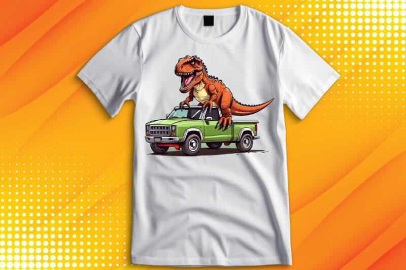 T-Rex Dinosaur Riding on car T-Shirt