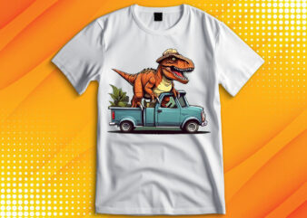 T-Rex Dinosaur Riding on car T-Shirt
