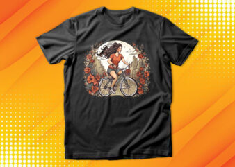Girl Cycle With Flowers T-Shirt