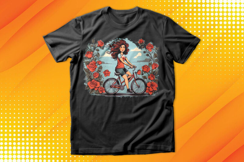 Girl Cycle With Flowers T-Shirt