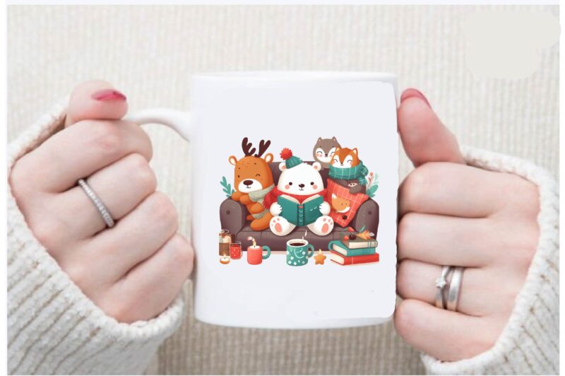 Cozy Animals Love Reading PNG Sublimation