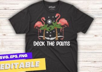 Deck the Palms Flamingo, Tropical Christmas Lights, t-shirt design vector, christmas, flamingo, lights, palms, tropical, deck, palm, tree,