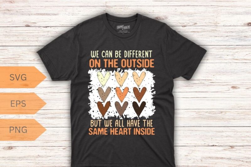 We can be different on the outside but we all have the same heart inside t-shirt design vector, Black Afro Girl, Black History Month, black