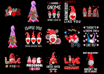 15 VALENTINE GNOME Shirt Designs Bundle For Commercial Use Part 3, VALENTINE GNOME T-shirt, VALENTINE GNOME png file, VALENTINE GNOME digita