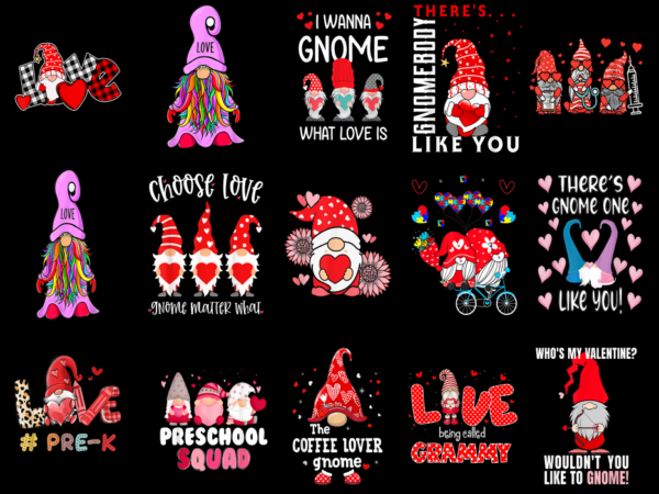 15 valentine gnome shirt designs bundle for commercial use part 3, valentine gnome t-shirt, valentine gnome png file, valentine gnome digita