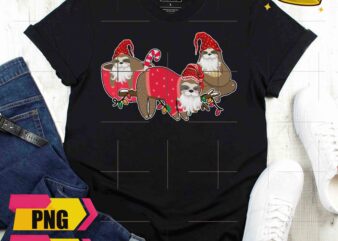 Three Sloth Christmas Hat Costume SLothmas Lighting Wear Ugly Sweater Design PNG T-Shirt