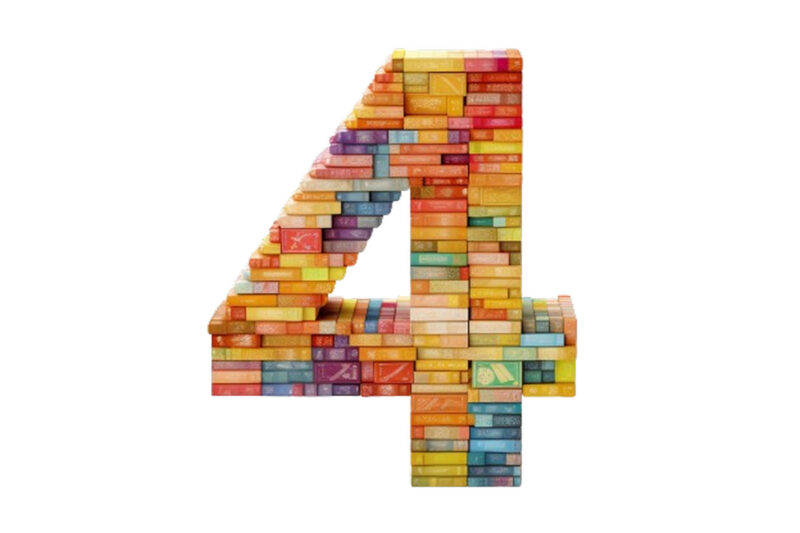 Number – 4 made of books isolated