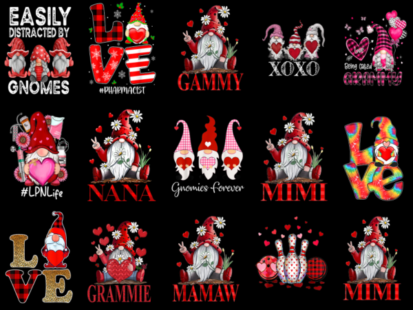 15 valentine gnome shirt designs bundle for commercial use part 4, valentine gnome t-shirt, valentine gnome png file, valentine gnome digita
