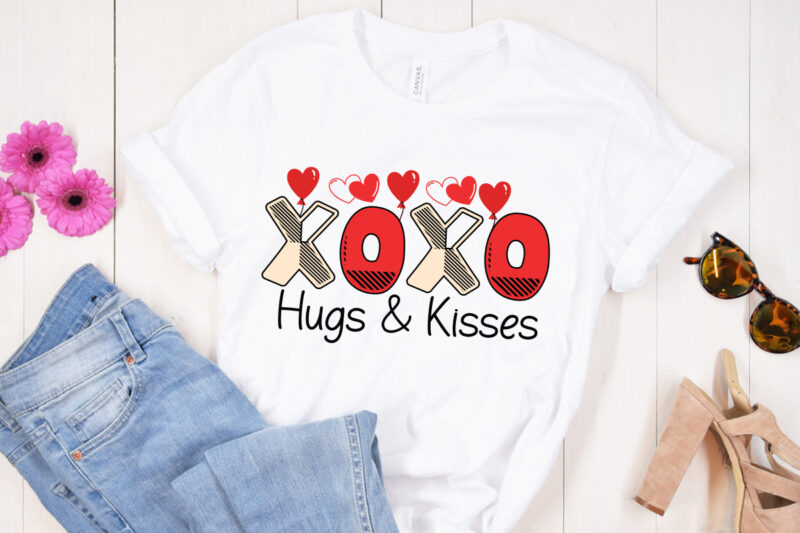 Xoxo Hugs & Kisses T-Shirt Design, Xoxo Hugs & Kisses SVG Design, Valentine Quotes, New Quotes, bundle svg, Valentine day, Love, Retro Valen