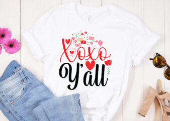 Xoxo Y’all T-Shirt Design, Xoxo Y’all SVG Design, Valentine Quotes, New Quotes, bundle svg, Valentine day, Love, Retro Valentines SVG Bund