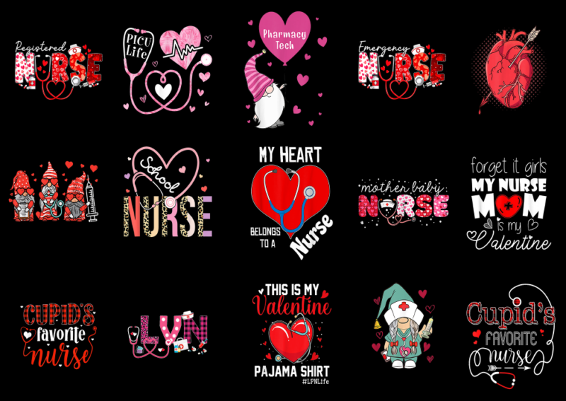 15 Nurse Valentine Shirt Designs Bundle For Commercial Use Part 5, Nurse Valentine T-shirt, Nurse Valentine png file, Nurse Valentine digita