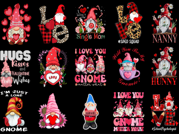 15 valentine gnome shirt designs bundle for commercial use part 5, valentine gnome t-shirt, valentine gnome png file, valentine gnome digita