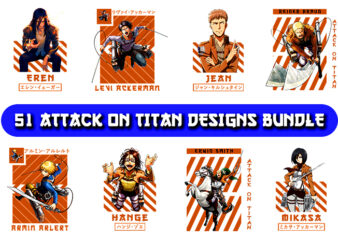51 Attack on Titan T-Shirts Design Bundle