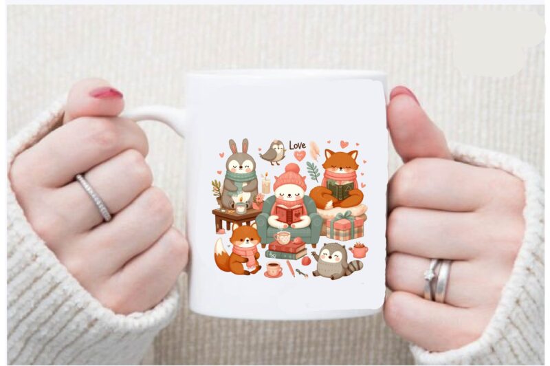 Cozy Animals Love Reading PNG Sublimation