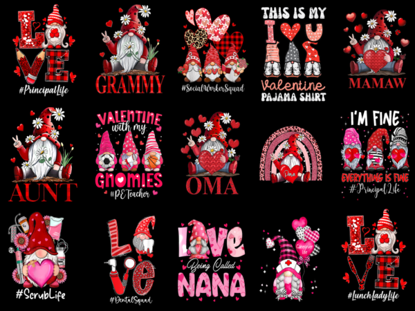 15 valentine gnome shirt designs bundle for commercial use part 6, valentine gnome t-shirt, valentine gnome png file, valentine gnome digita