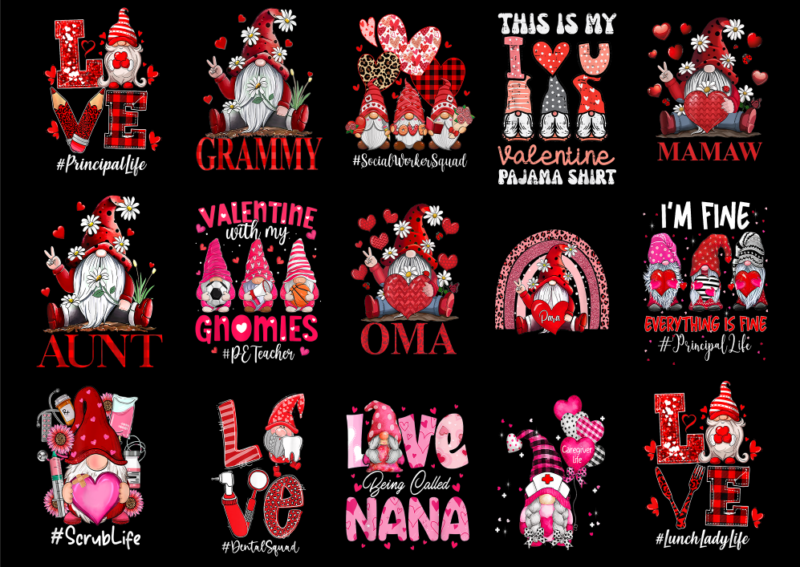 15 VALENTINE GNOME Shirt Designs Bundle For Commercial Use Part 6, VALENTINE GNOME T-shirt, VALENTINE GNOME png file, VALENTINE GNOME digita