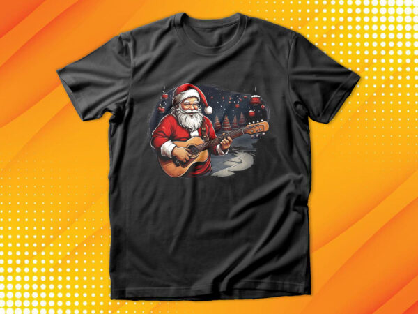 Santa with guitar t-shirt