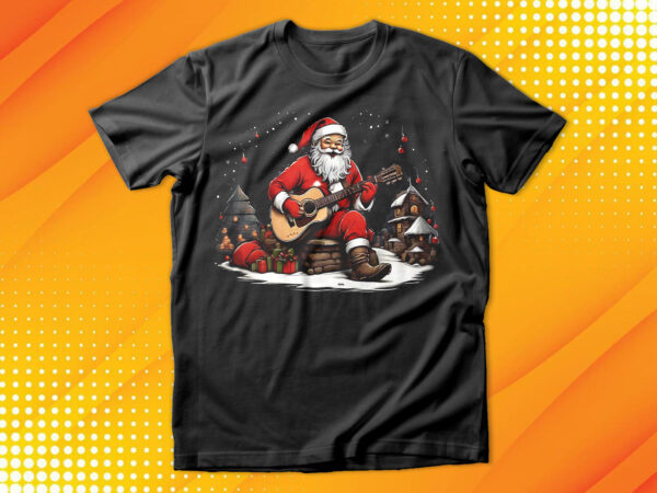 Santa with guitar t-shirt