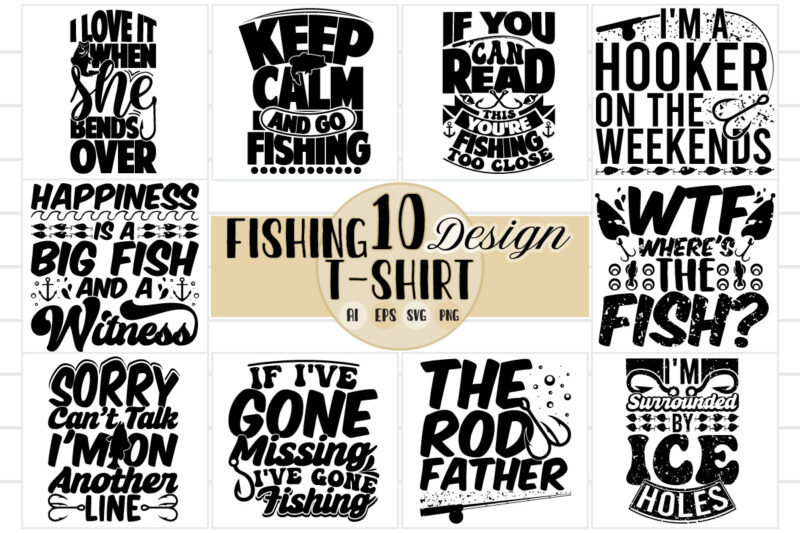 fishing vintage style design bundle for t shirt graphic, fishing quote funny fishing sport fishing rod tee greeting
