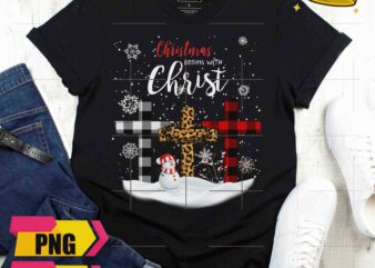 Jesus Cross Christmas Three Color Leopard Fabric Christmas Begin With Christ Snow Design PNG Shirt