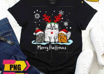 Fluffy Cat Merry Fluffmas Three Cat Christmas Design PNG Shirt